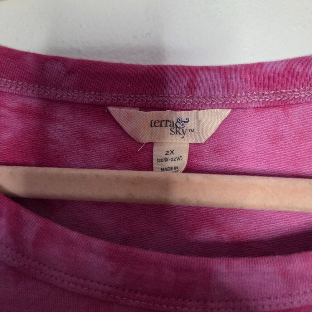 Terra & Sky Plus 2X Tie Dye Pink Shorts and Sweatshirt Set 2-Piece - Picture 5 of 12